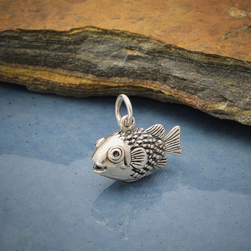 Cute Sterling Silver Puffer Fish Pendant (N359)