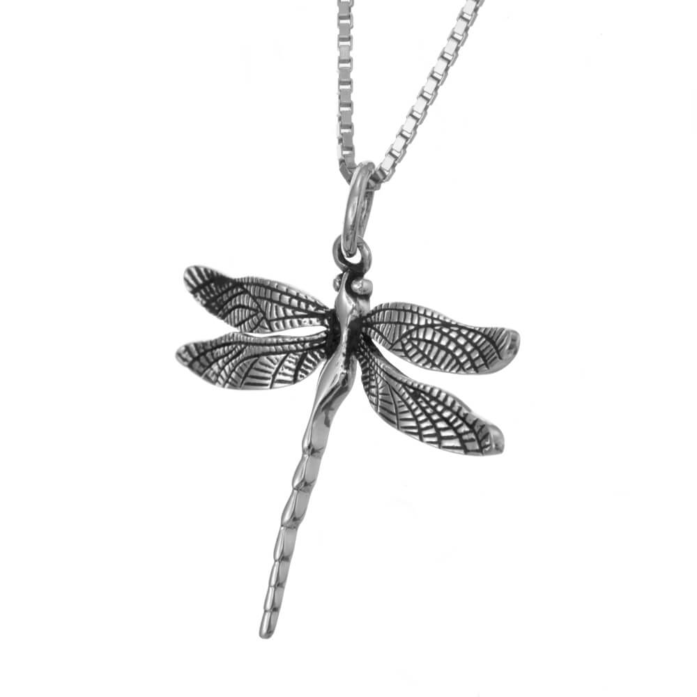 Large Oxidised Sterling Silver Dragonfly Pendant (20mm x 24mm) (N302)