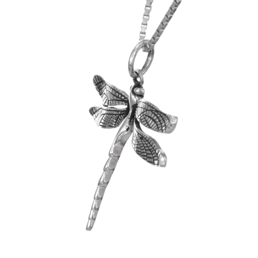 Large Oxidised Sterling Silver Dragonfly Pendant (20mm x 24mm) (N302)