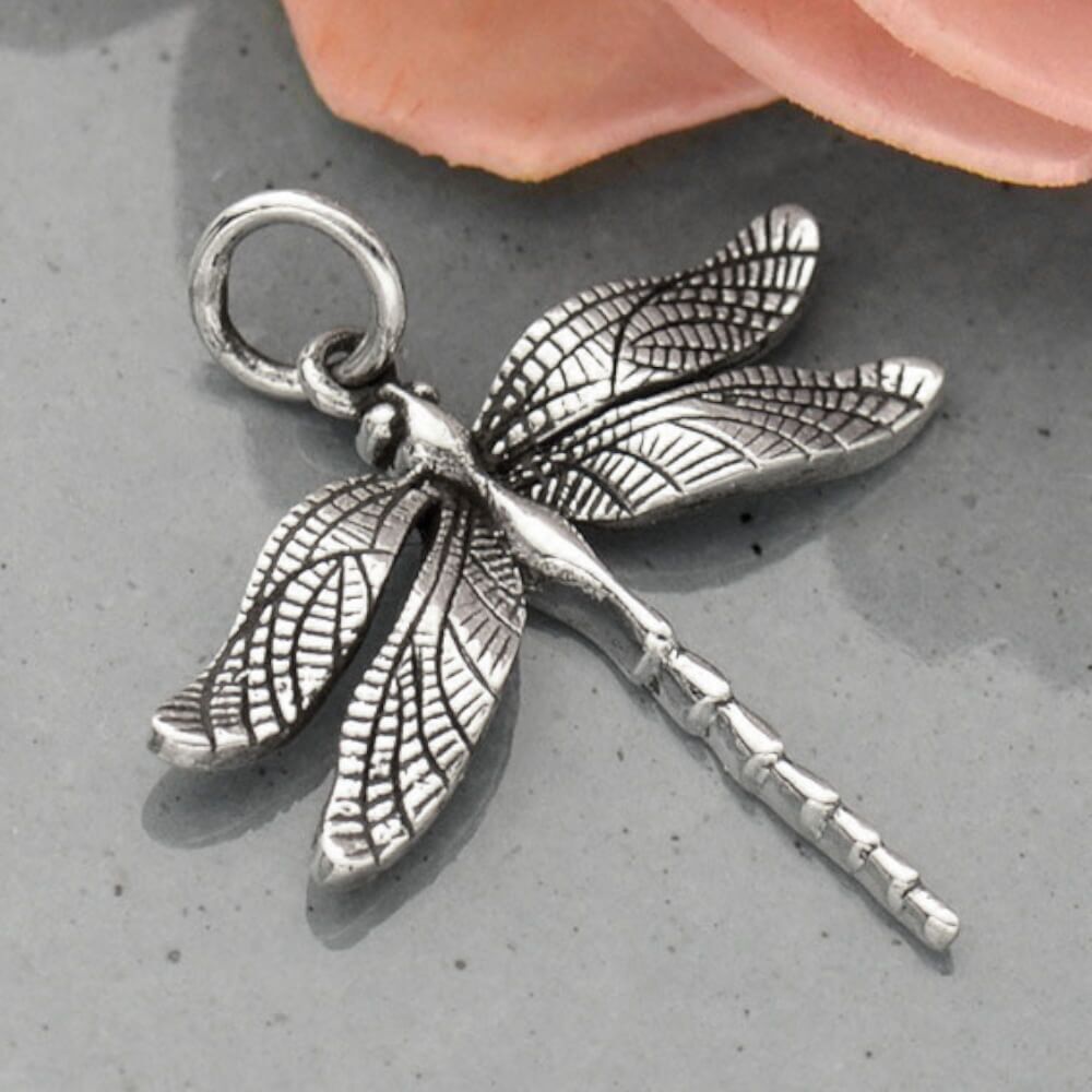 Large Oxidised Sterling Silver Dragonfly Pendant (20mm x 24mm) (N302)