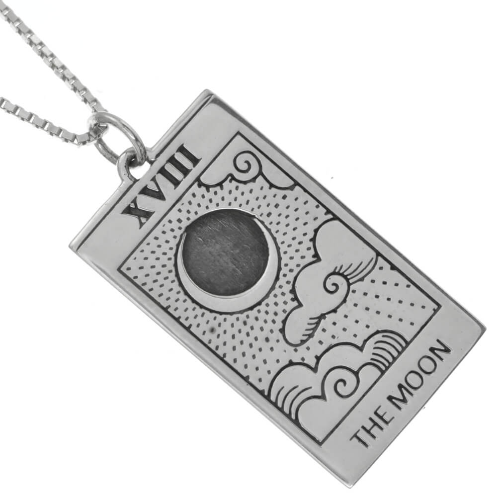 Sterling Silver Tarot Card Pendant: 'The Moon' (30mm x 14mm) (N16)B)