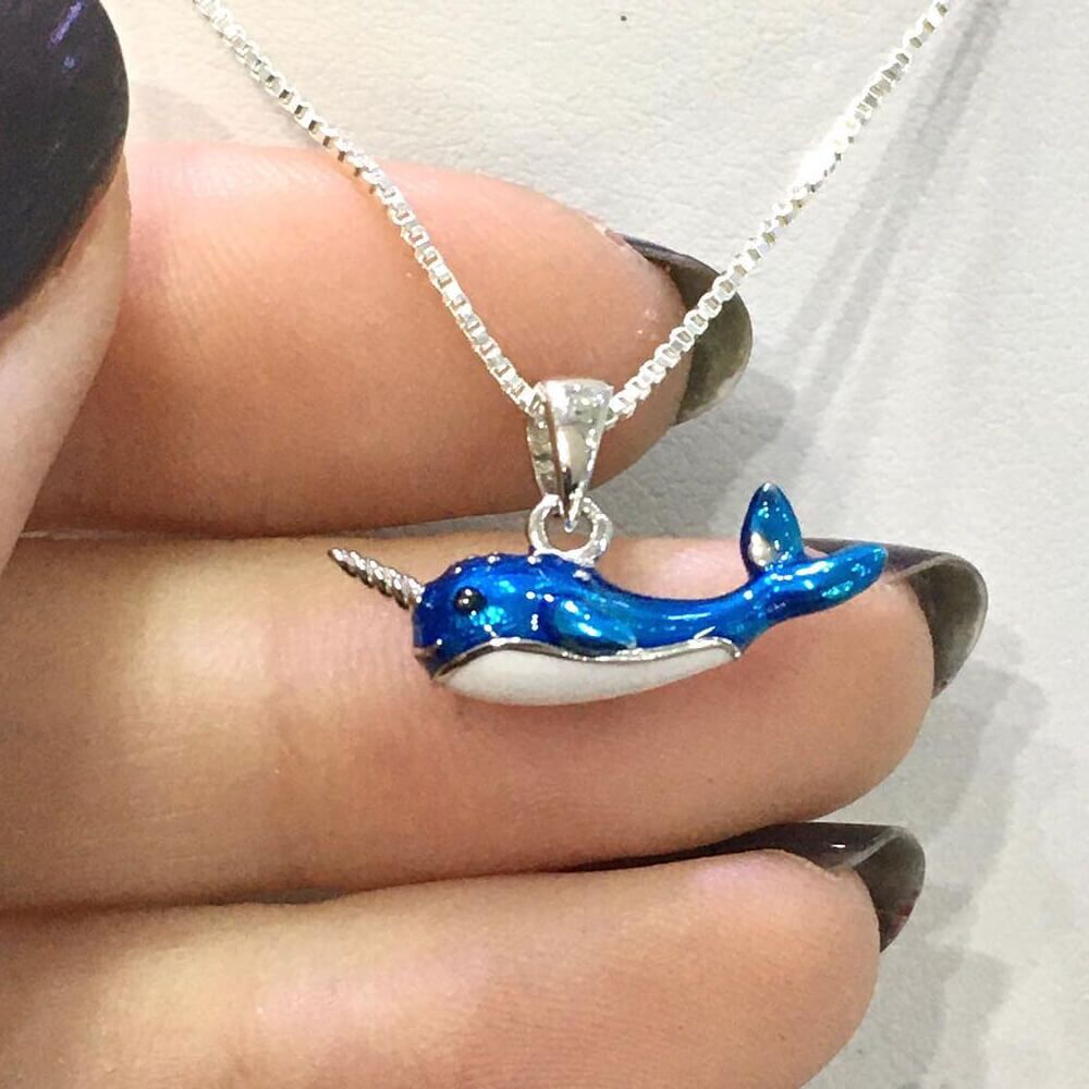 Elegant rendition of a Narwhal Whale with Enamel-plated detail, comes with a Sterling Silver Chain (NN271)
