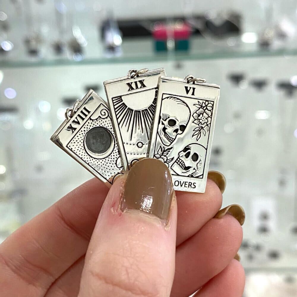 Sterling Silver Tarot Card Pendant: 'The Moon' (30mm x 14mm) (N16)B)