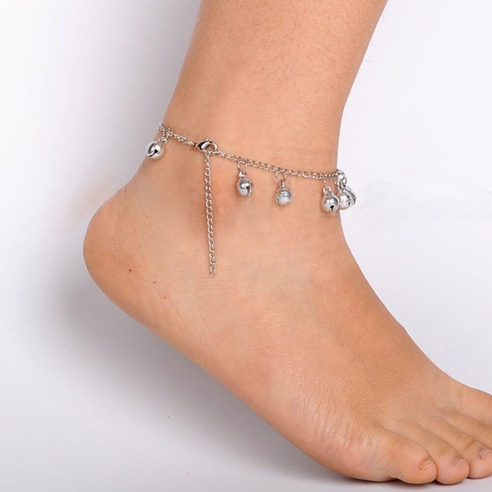 Beautiful Silver Tone Anklet with Chiming Bells (20cm-26cm) (M688)