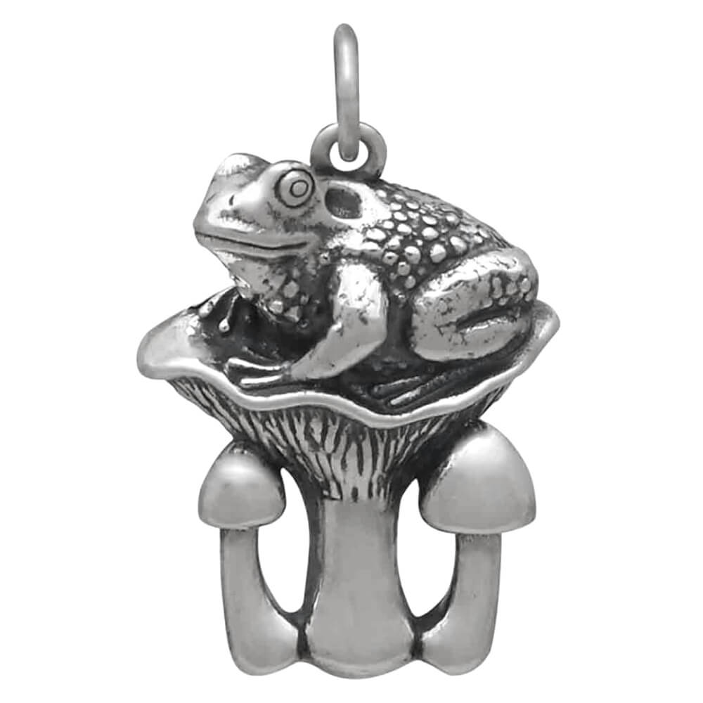 Sterling Silver Toad and Mushroom Pendant 25x16mm (26mm x 15mm) (N415)