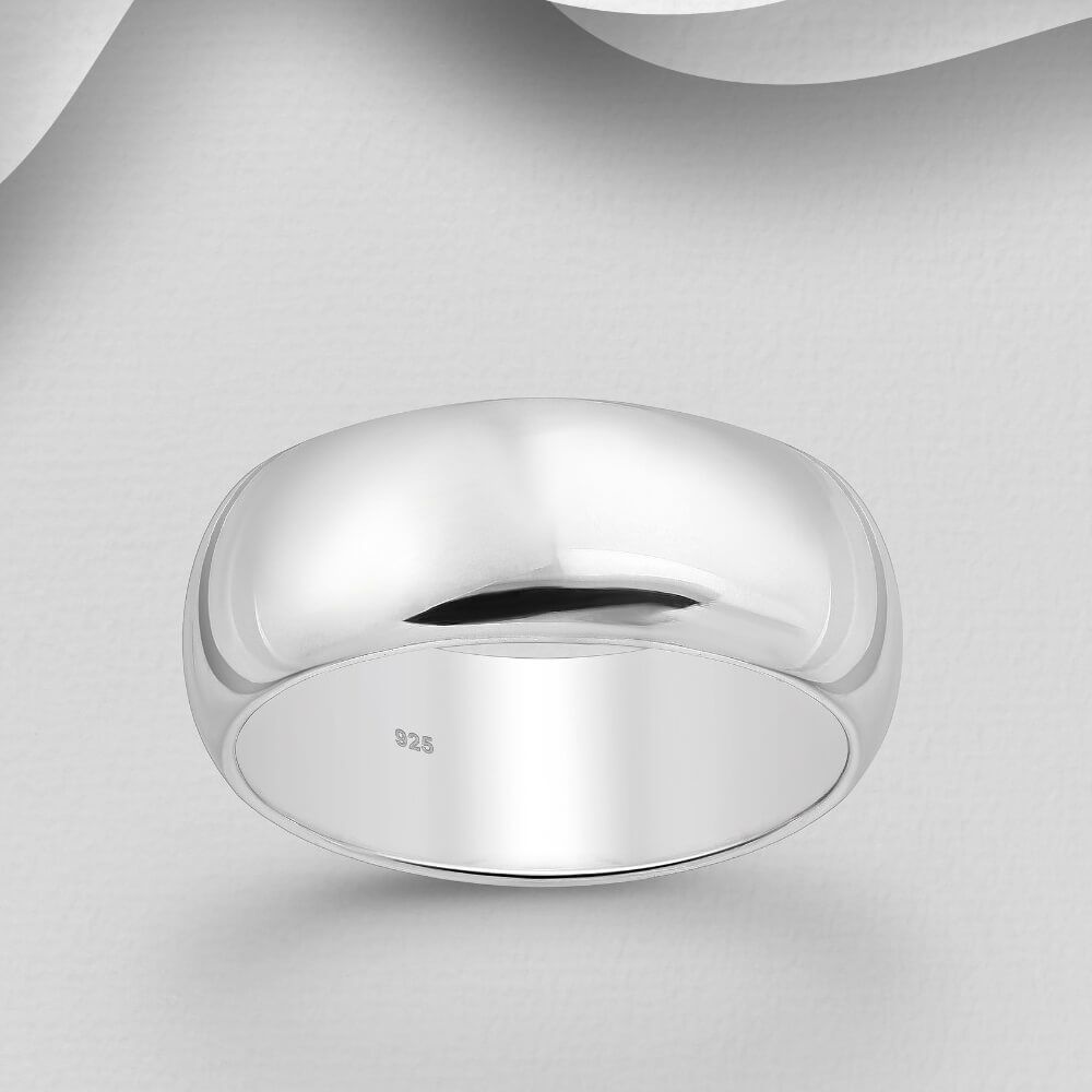 Unisex Jewellery: Sterling Silver Plain 7mm Rounded Band Ring with Shiny Finish (SR232)