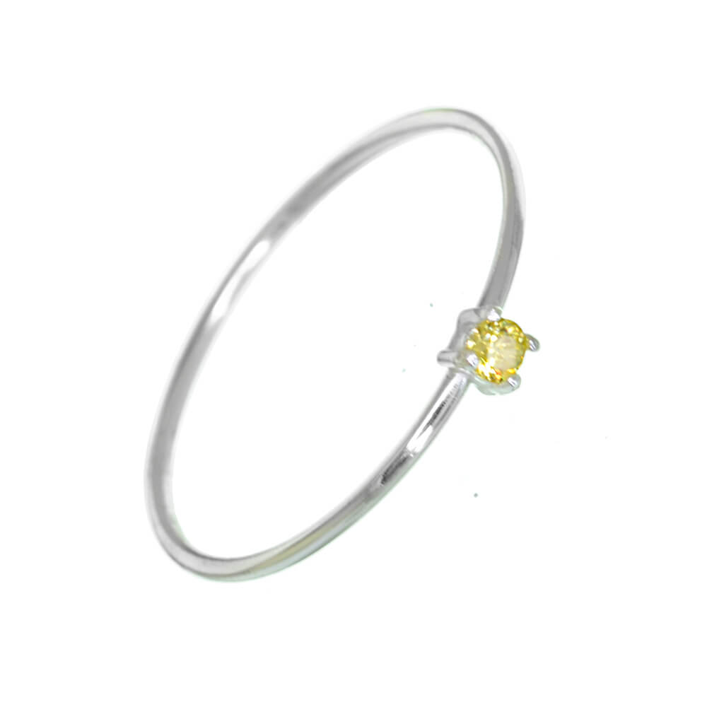 Simple Sterling Silver Ring with Minimalist Yellow Crystal Gem (SR51)