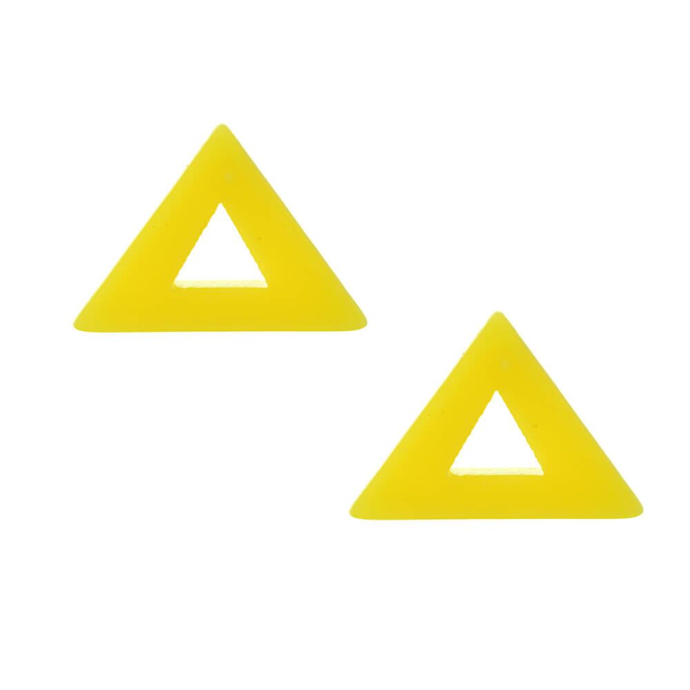 Matt Yellow Triangle Resin Stud Earrings with Sterling Silver Posts (1.5cm) (M592)B)