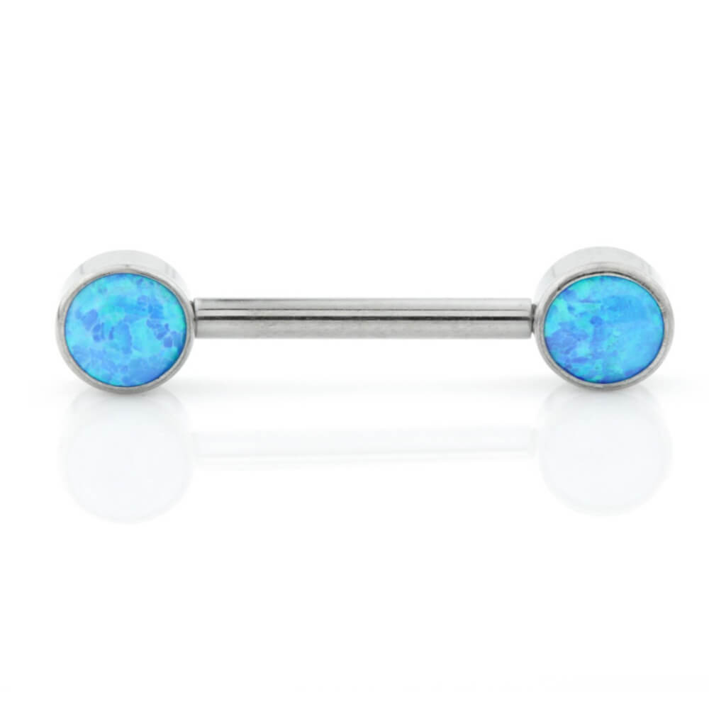 Titanium Threadless Nipple Barbell with White Opalite Discs