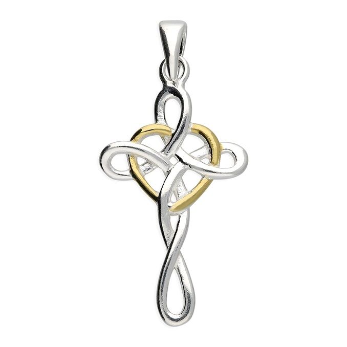 Beautiful Sterling Silver Celtic Cross pendant with Gold Plated Heart