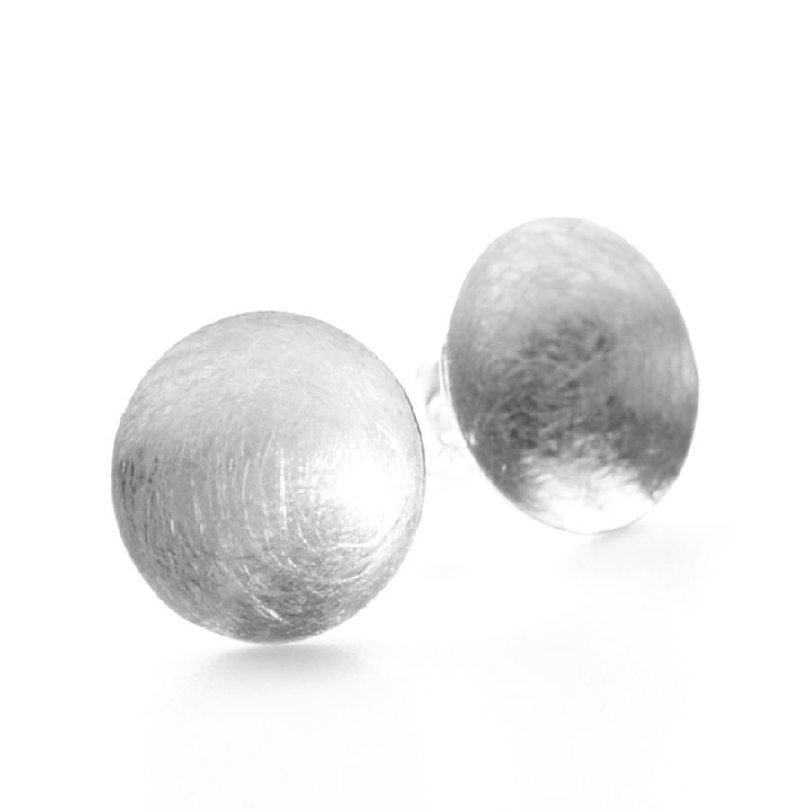 Brushed Finish Sterling Silver Disc Stud Earrings
