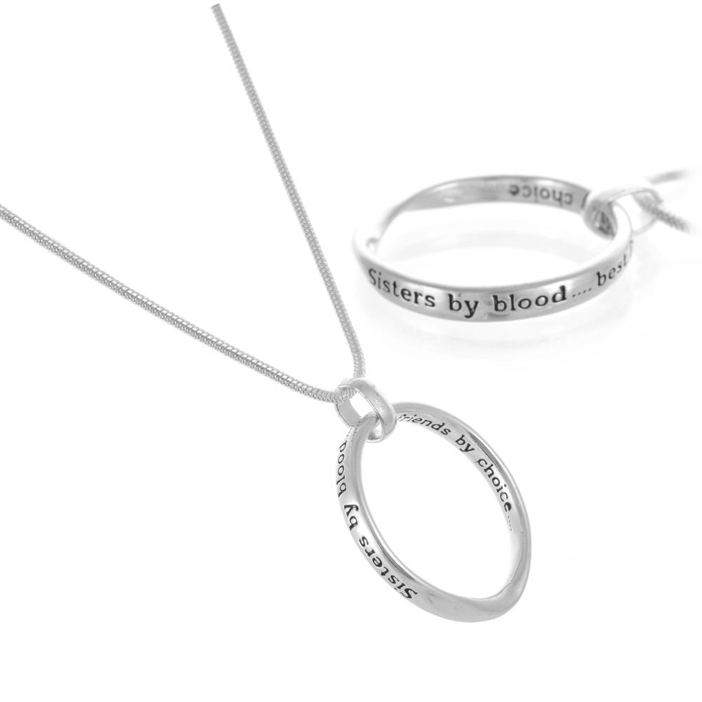 Silver "Sisters By Blood" Sentimental Quote Necklace york