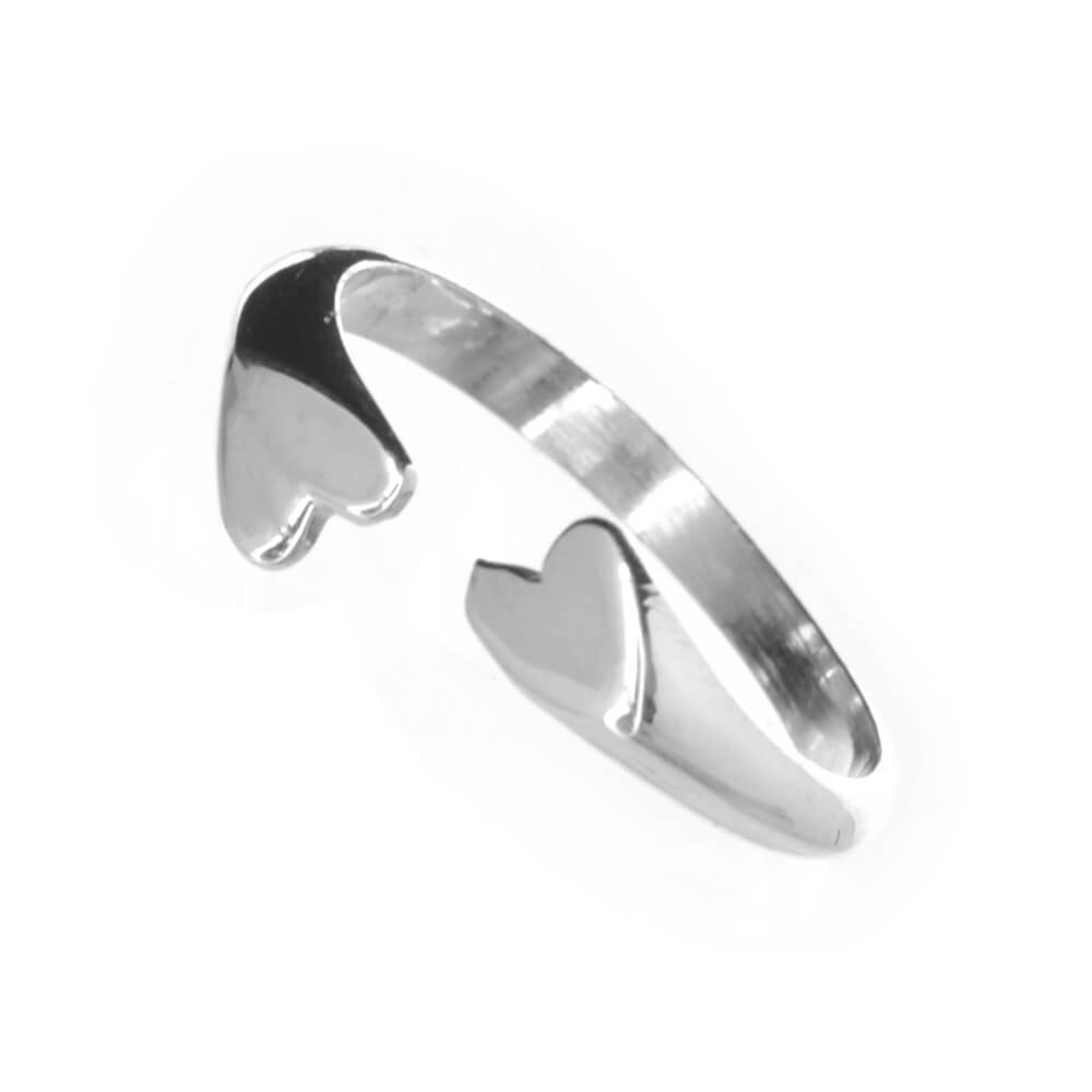 Sterling Silver Slightly Adjustable Ring with Double Heart Design