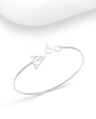 harry potter glasses and deathly hallows bangle braclet magical-sterling-silver-glasses-and-triangle-design-open-cuff-bangle-57mm-diameter-b104