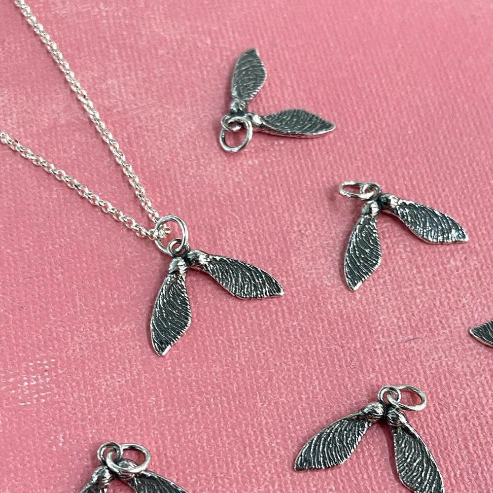 Beautiful Oxidised Sterling Silver Sycamore Seed Pendant (17mm x