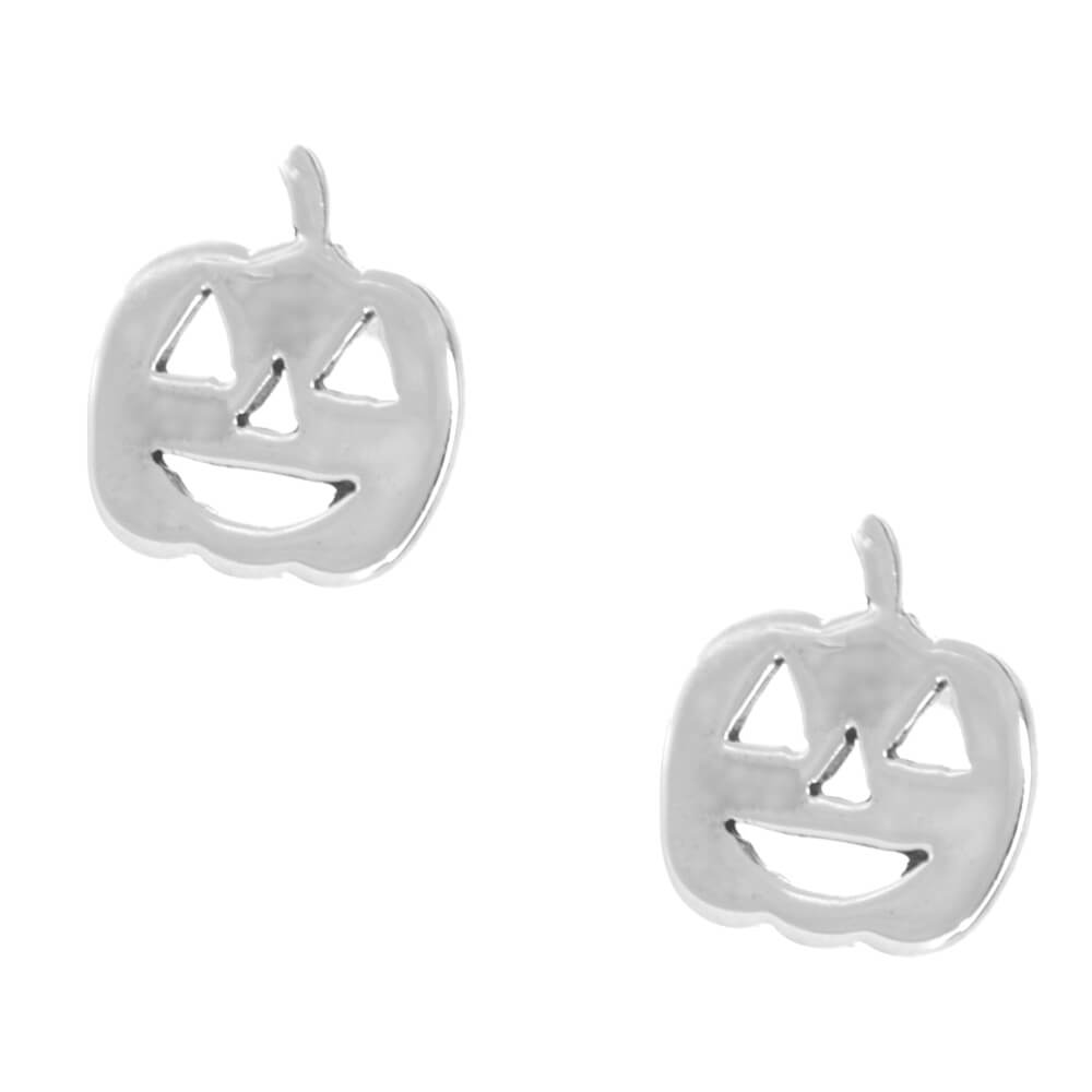 9mm Small Sterling Silver Halloween Pumpkin Stud Earrings (E530)-0