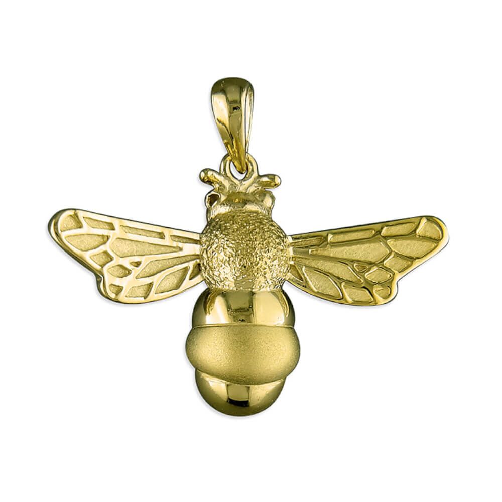 Gold Plated Sterling Silver Matt Textured Bumblebee Pendant (27mm x 22mm) (N410)G)