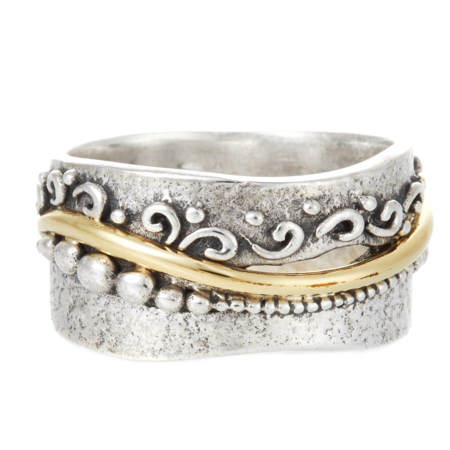 Textured Silver and Brass Flourish Ring