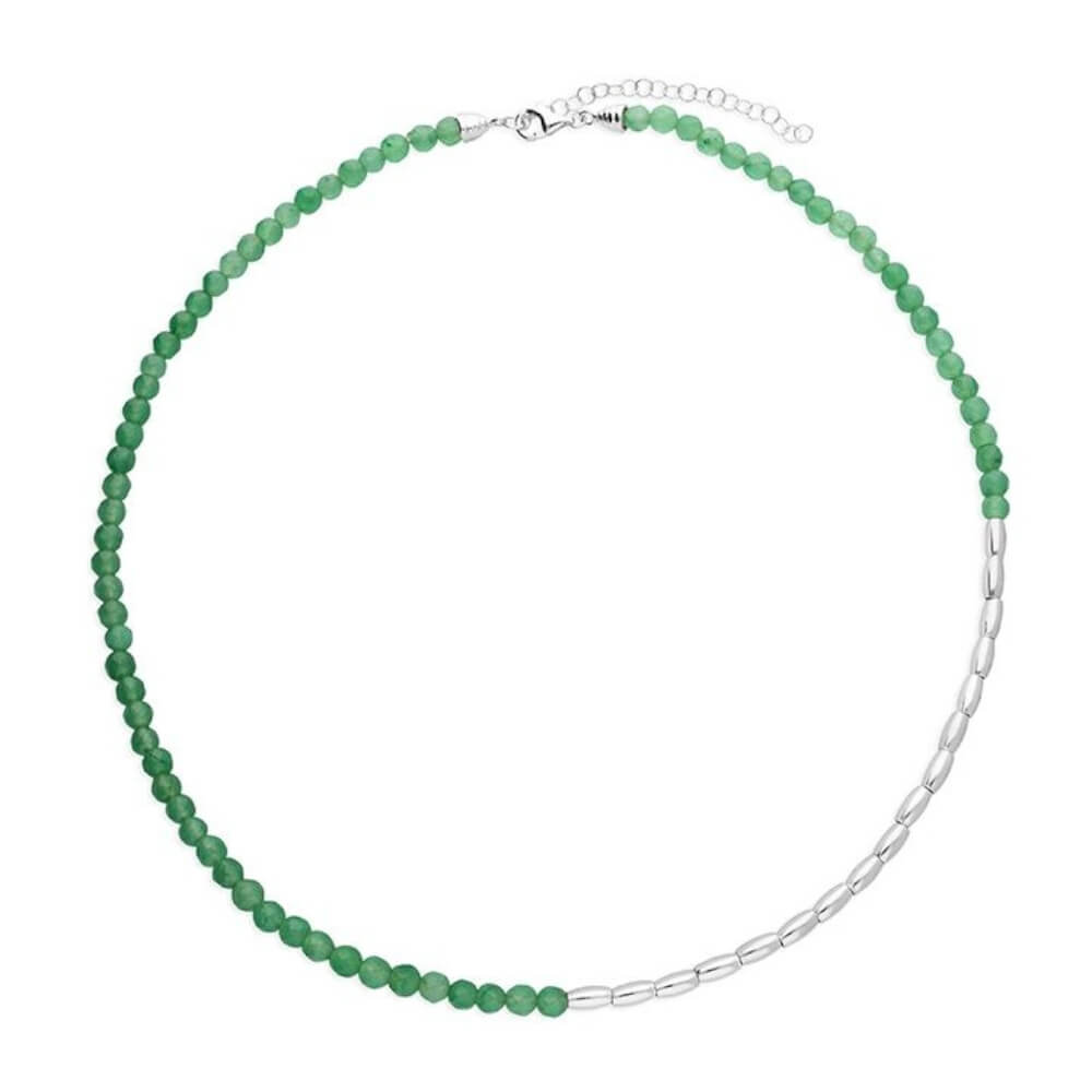 Green Quartz Necklace with Asymmetric Sterling Silver Beaded Design