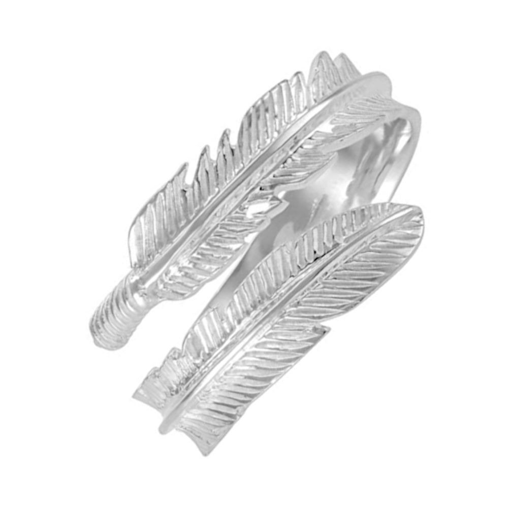 Fabulous Sterling Silver Jewellery: Adjustable Shiny Feather Ring (Size L-S)