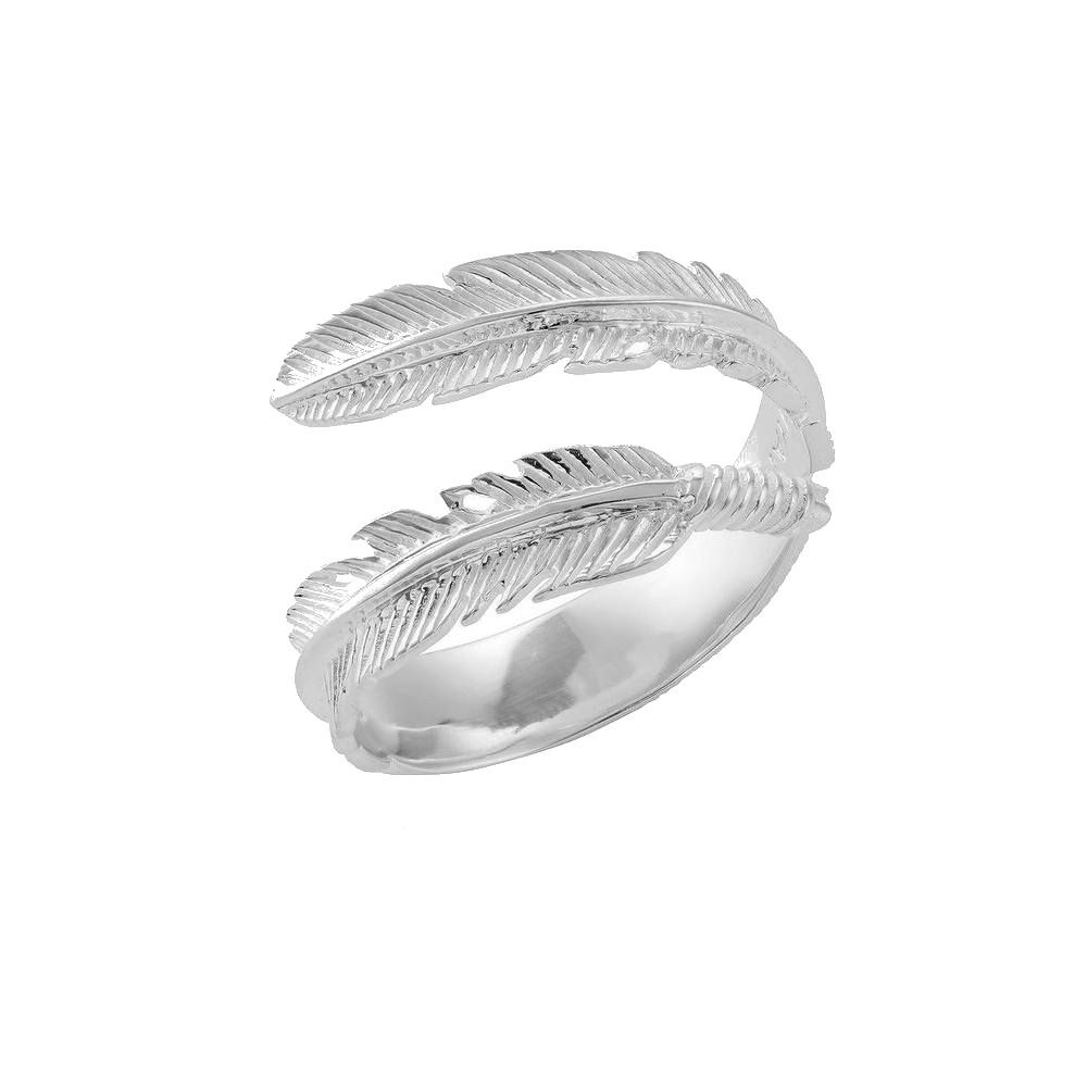 Fabulous Sterling Silver Jewellery: Adjustable Shiny Feather Ring (Size L-S)