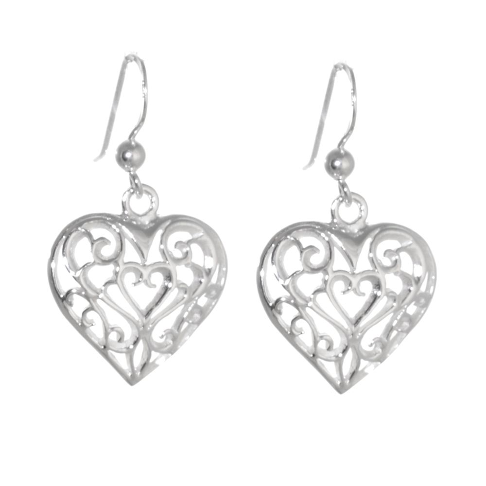925 Sterling Silver Detailed Heart Drops
