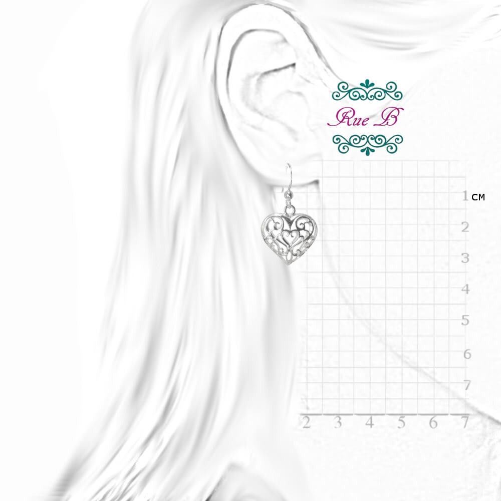 Sterling Silver Jewellery: Swirly Detailed Heart Drops