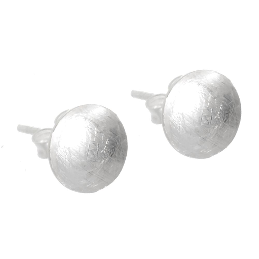 Brushed Finish Sterling Silver Disc Stud Earrings