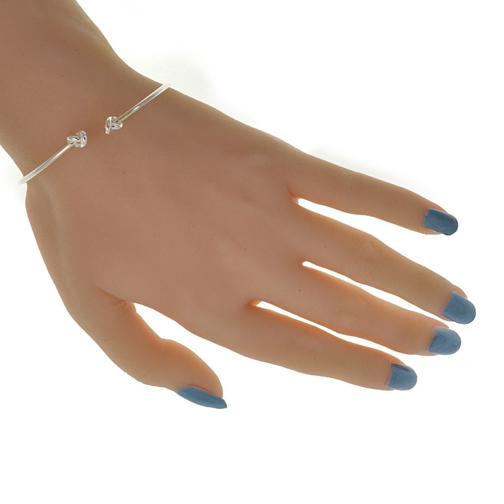 NEW Simple Sterling Silver Jewellery: Open Cuff Bangle with Love Knot Design (52mm x 60mm)