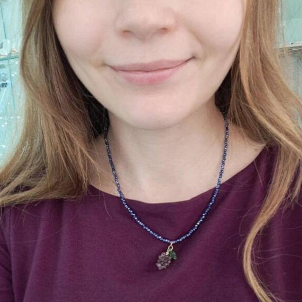 Beaded Necklace with Purple Bunch of Grapes Pendant