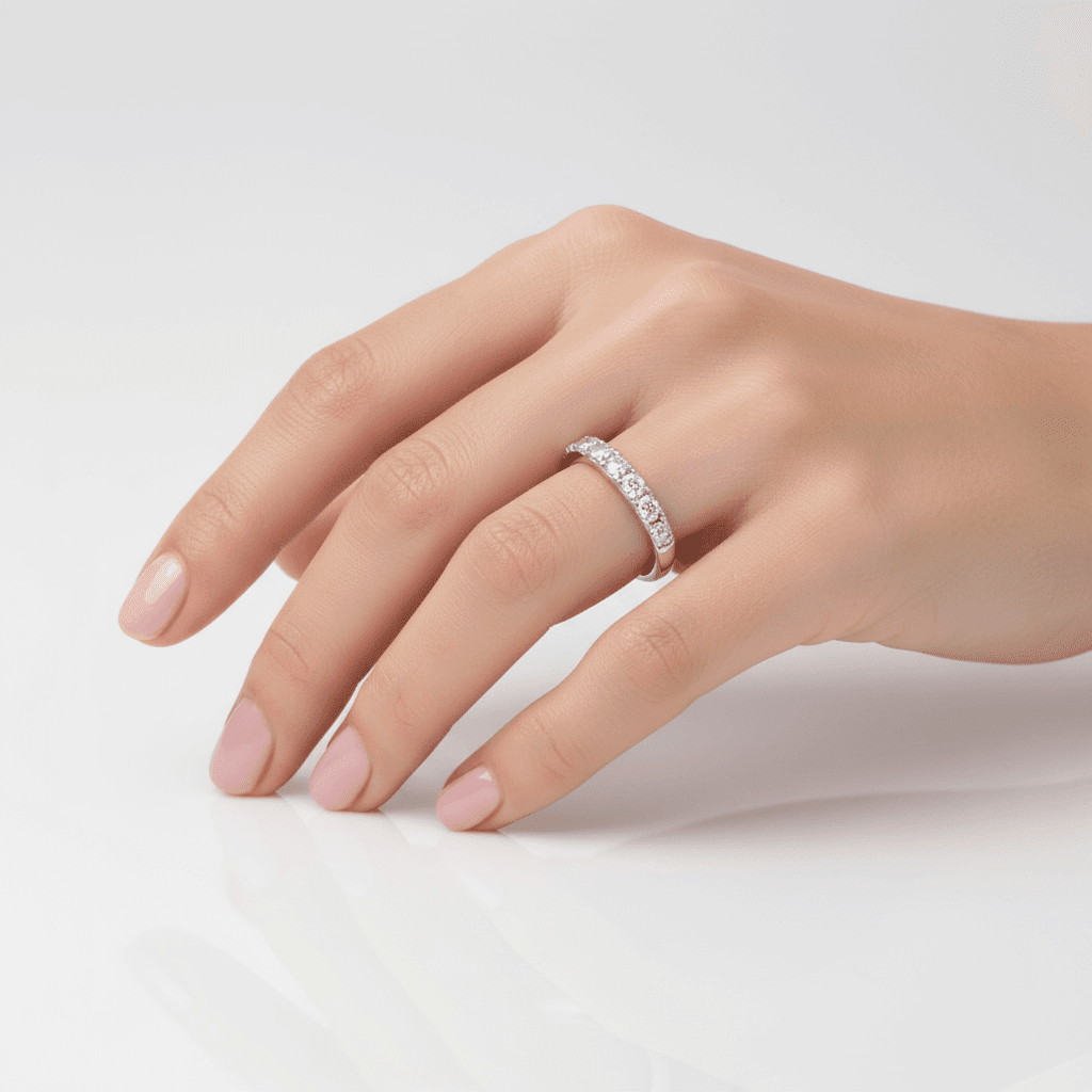 Sterling Silver Half Eternity Ring with Moissanite Stones (SR38)